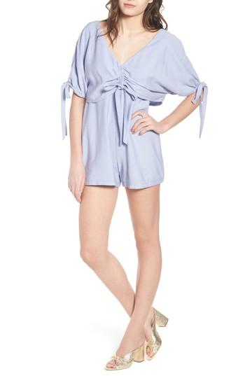 Women's Lost Ink Tie Sleeve V-neck Romper - Blue