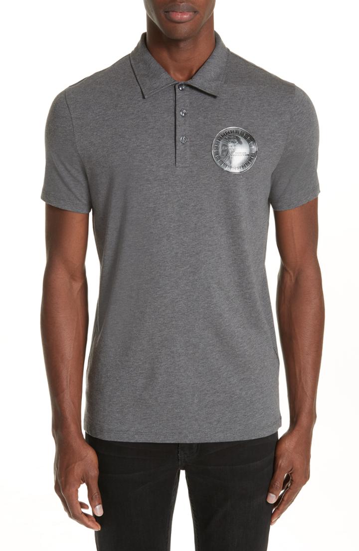Men's Versace Collection Crest Jersey Polo - Grey