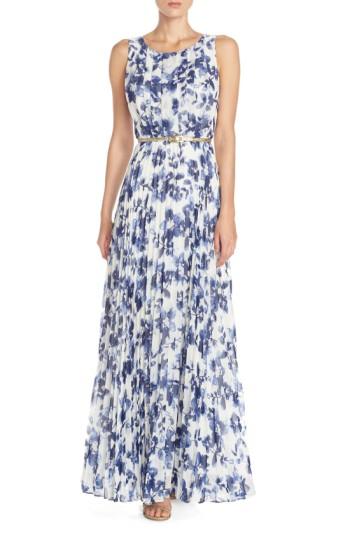 Women's Eliza J Floral Pleat Chiffon Maxi Dress - Blue