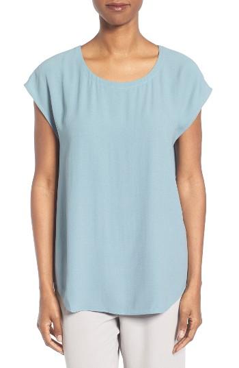 Women's Eileen Fisher Silk Crepe Georgette Top, Size - Blue