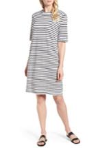 Petite Women's Eileen Fisher Stripe Organic Linen Knit Shift Dress P - White