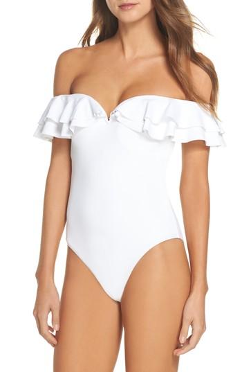 Women's Becca Color Splash Off The Shoulder One-piece Swimsuit - White