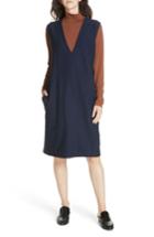 Women's Eileen Fisher Deep V-neck Knee Length Shift Dress - Blue