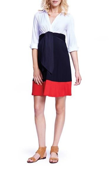 Women's Maternal America Tie Front Maternity Dress - White