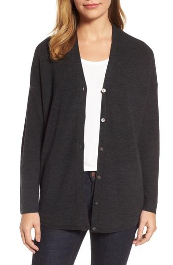 Women's Eileen Fisher V-neck Merino Wool Cardigan, Size - Grey
