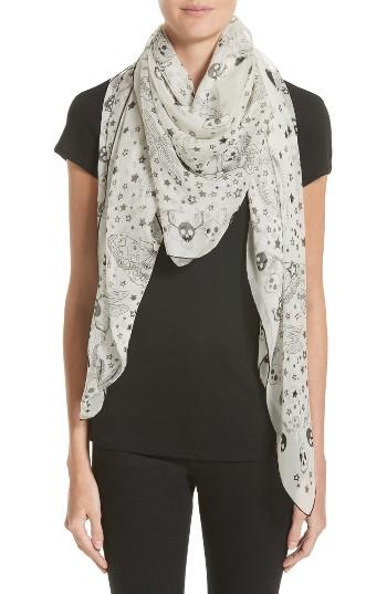 Women's Alexander Mcqueen Party Skull Silk Scarf, Size - White
