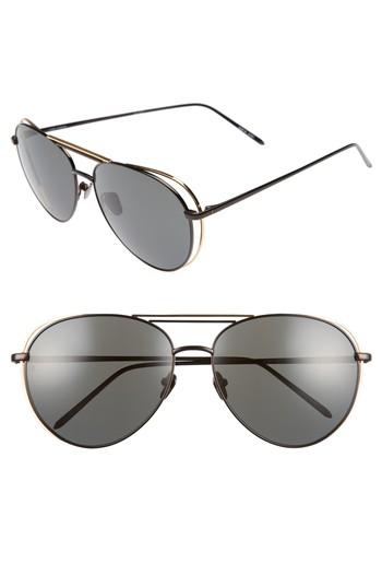 Women's Linda Farrow 61mm 18 Karat Gold Aviator Sunglasses -