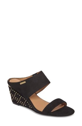 Women's Calvin Klein Phyllis Studded Wedge Sandal .5 M - Black