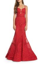 Women's Mac Duggal Embellished Lace Mermaid Gown - Red