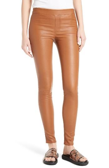 Women's Helmut Lang Stretch Lambskin Leather Leggings - Brown
