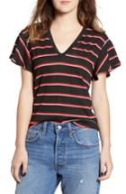Women's All In Favor Stripe Flutter Sleeve Tee - Black