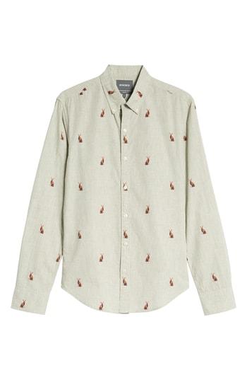 Men's Bonobos Washed Button Down Slim Fit Rabbit Print Sport Shirt, Size R - Grey