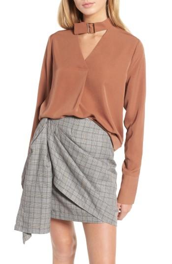 Women's J.o.a. Choker Blouse - Brown
