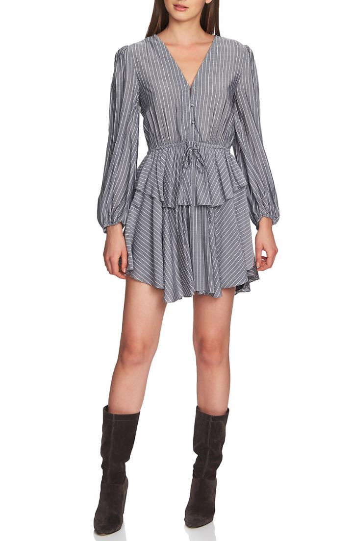 Women's 1.state Pinstripe Ruffle Mini Dress, Size - Black