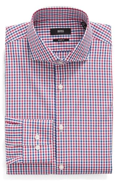 Men's Boss Sharp Fit Check Dress Shirt .5 R - Pink