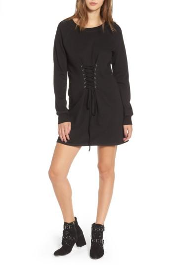 Women's Socialite Corset Detail Sweatshirt Dress - Black