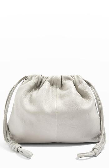 Topshop Drawstring Leather Shoulder Bag - Grey