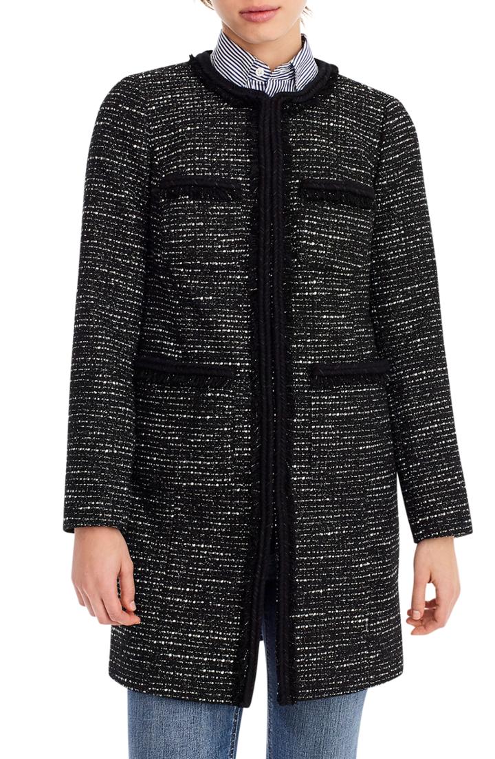 Women's J.crew Tweed Lady Coat With Braided Trim - Black