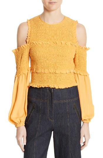 Women's Cinq A Sept Pascal Silk Cold Shoulder Top - Yellow