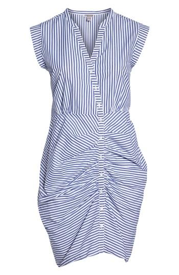Women's Chelsea28 Stripe Ruched Cotton Shirtdress (similar To 14w-16w) - Blue