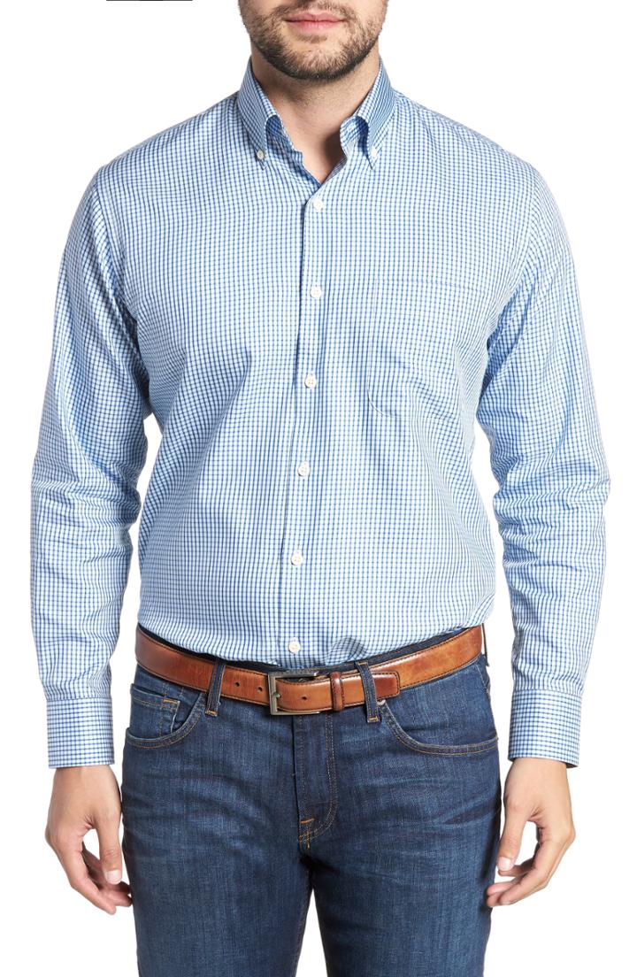 Men's Peter Millar Mount Maker Microcheck Sport Shirt, Size - Blue