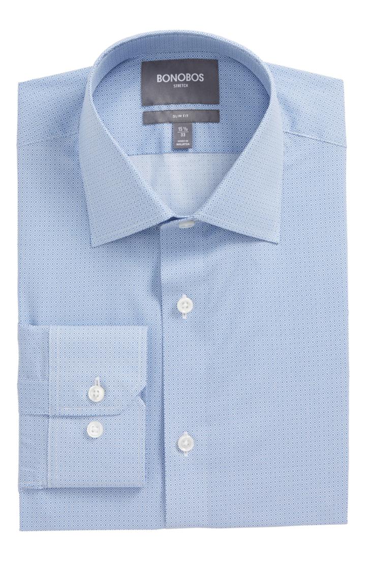 Men's Bonobos Frampton Slim Fit Stretch Geometric Dress Shirt .5 - 34 - Blue