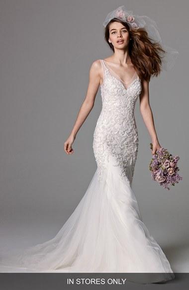 Women's Watters 'lexington' Beaded Tulle Mermaid Gown