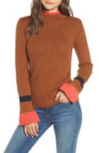 Women's Moon River Stripe Bell Sleeve Sweater - Brown