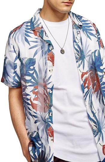 Men's Topman Palm Print Shirt - White