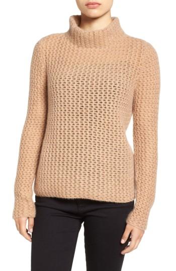 Women's Halogen Stitch Detail Cashmere Mock Neck Sweater, Size - Brown