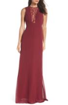 Women's Hayley Paige Occasions Lace Inset Chiffon Gown - Burgundy