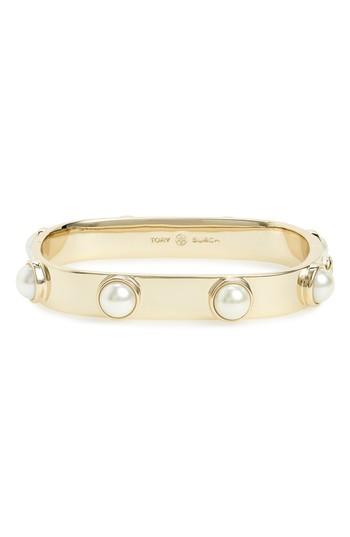 Women's Tory Burch Stacked Studded Imitation Pearl Bracelet