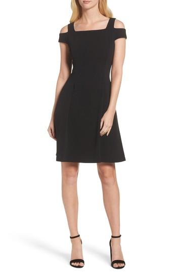 Petite Women's Vince Camuto Cold Shoulder Crepe Dress P - Black
