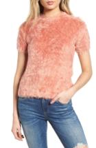 Women's Woven Heart Eyelash Sweater - Pink