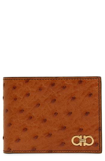 Men's Salvatore Ferragamo Ostrich Leather Billfold - Brown