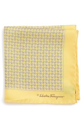 Men's Salvatore Ferragamo Paisley Print Silk Pocket Square, Size - Yellow