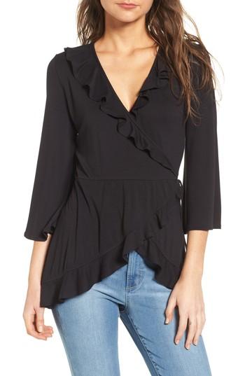 Women's Leith Ruffle Wrap Top, Size - Black