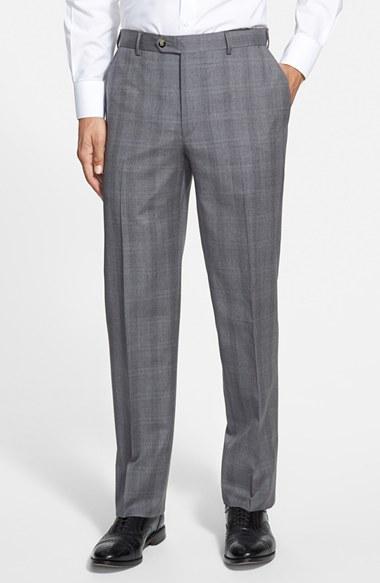 Men's Pal Zileri Flat Front Plaid Wool Trousers