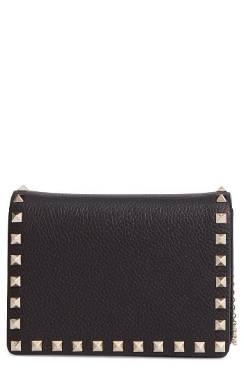 Valentino Garavani Mini Rockstud Leather Wallet On A Chain - Black