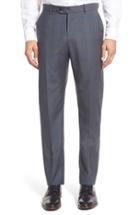 Men's Monte Rosso Flat Front Plaid Wool Trousers - Grey