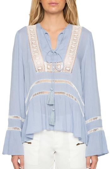 Women's Willow And Clay Crochet Peasant Blouse - Blue