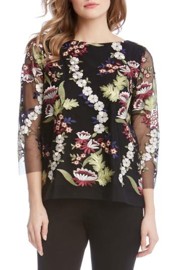 Women's Karen Kane Embroidered Tulle Top - Black