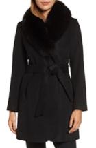 Women's George Simonton Couture Genuine Fox Fur Collar Wrap Coat - Black