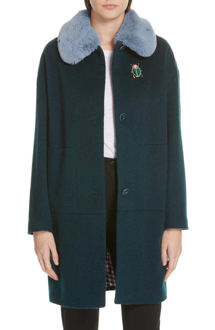 Women's Fabiana Filippi Knit Poncho With Removable Genuine Fox Fur Collar