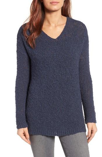 Women's Caslon Open Stitch V-neck Sweater - Blue