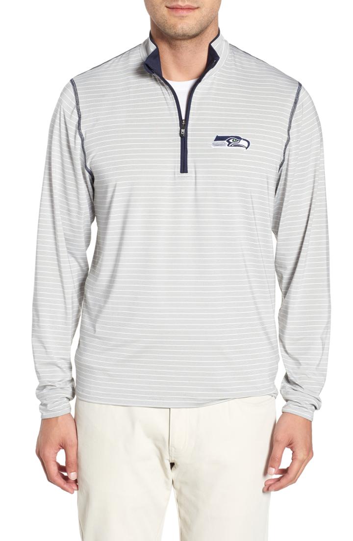 Men's Cutter & Buck Seattle Seahawks - Meridian Half Zip Pullover, Size - Blue