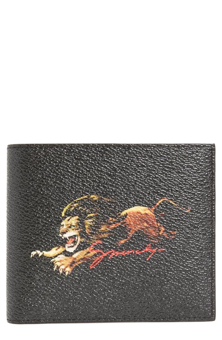Men's Givenchy Lion Print Faux Leather Bifold Wallet - Black