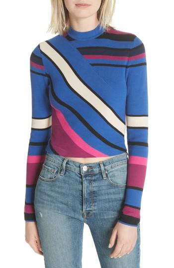 Women's Tracy Reese Stripe Crop Cotton & Silk Top - Blue