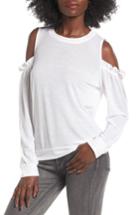 Women's Socialite Ruffle Cold Shoulder Top - White