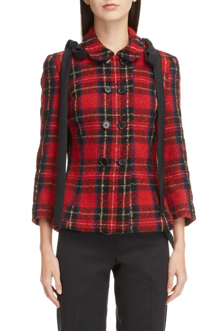 Women's Simone Rocha Shoulder Bow Fitted Tartan Jacket Us / 10 Uk - Red